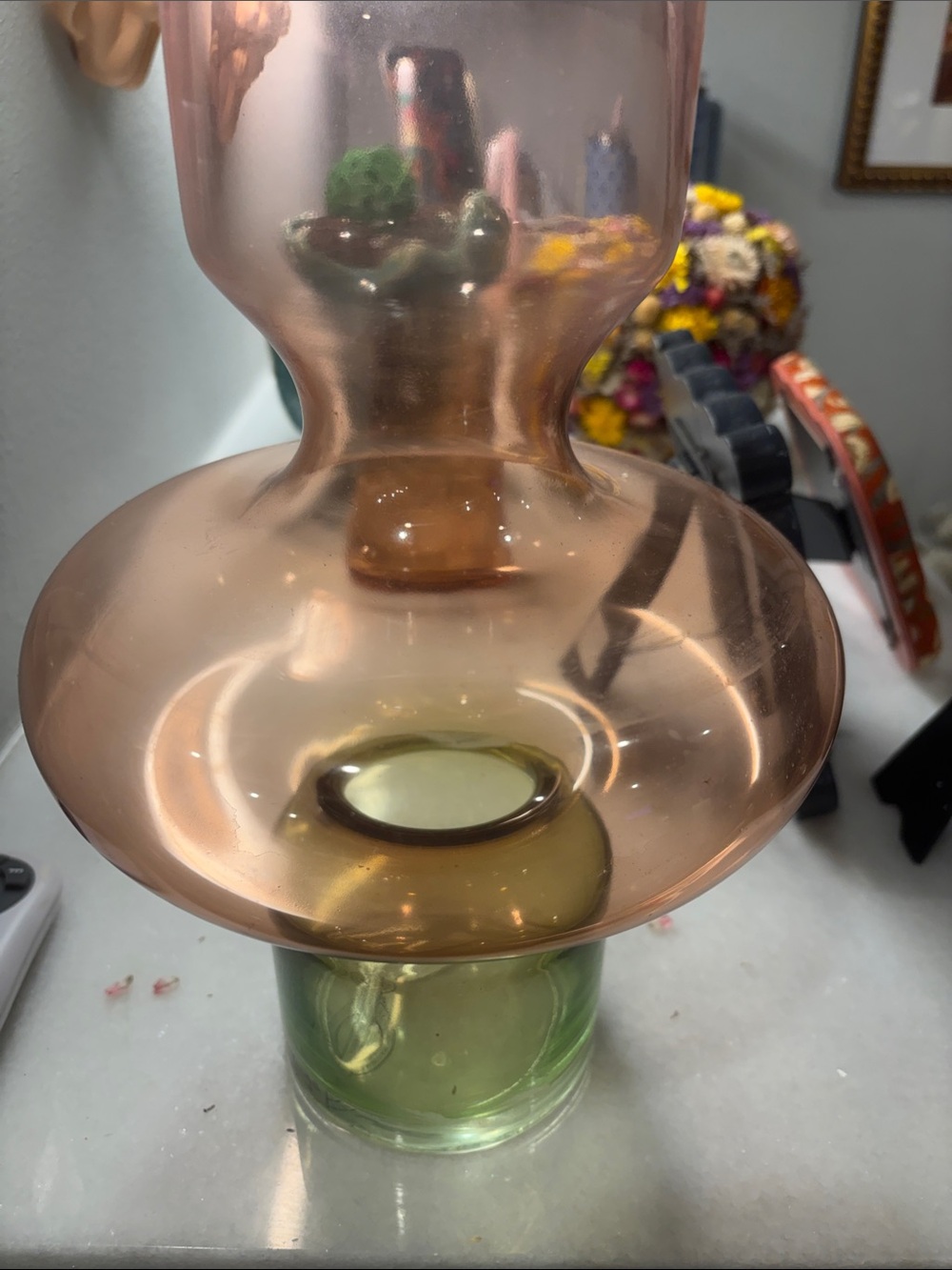 Anthropologie Pink and Green Blown Glass Vase